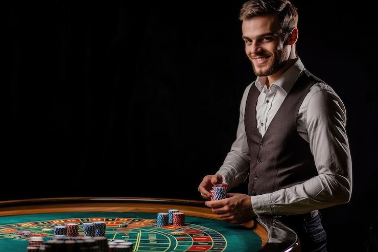 Tampilan meja European Roulette di mas77 dengan roda dealer langsung dan panel taruhan interaktif